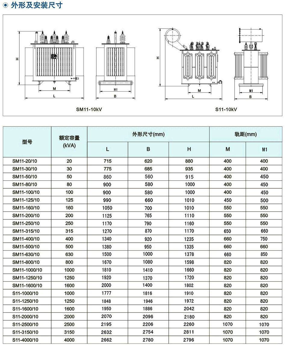 10kV級(ji)S11(M)係(xi)列(lie)雙(shuang)繞組油浸式(shi)配電變壓器(qi)